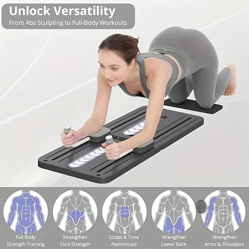 Multifunktionales Bauchmuskel-Trainingsboard mit Push-up-Griffen – Rutschfeste Fitnessplatte & Rebound-Beintrainer für Pilates & Muskelaufbau zu Hause