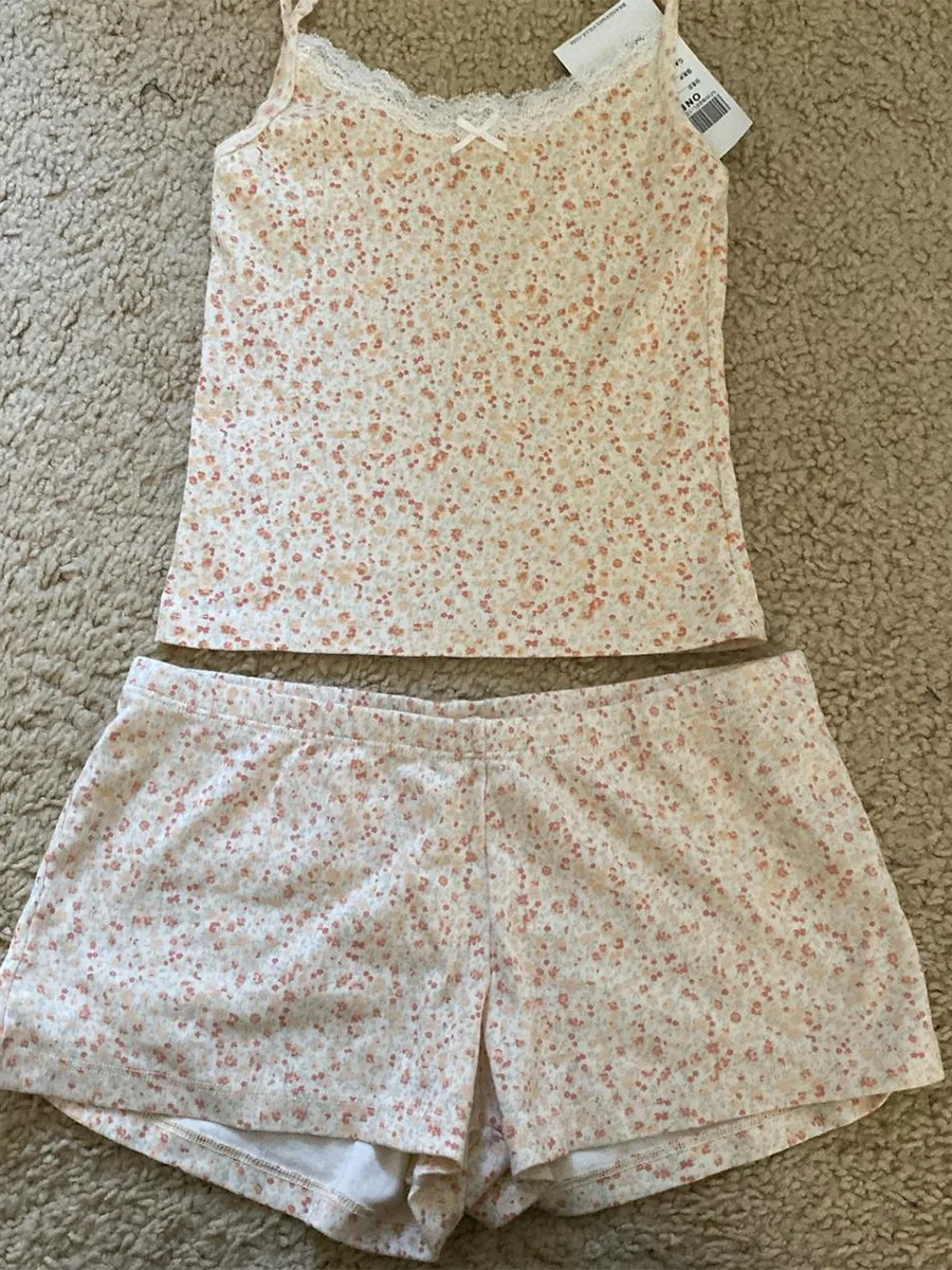 Zweiteiliges Set mit Streifen – Spitzenbesetztes Trägertop & High-Waist Shorts