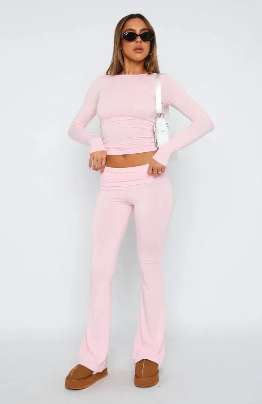 Luxuriöses Modal-Loungewear-Set – Langarmshirt & Schlaghose