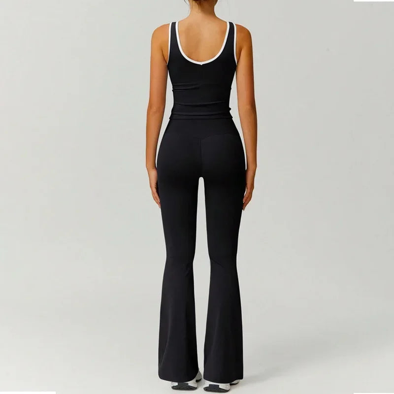 Zweiteiliges Yoga-Set mit Color-Block – Figurformendes Sportoutfit mit Cross-Back-Top