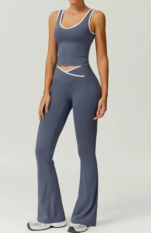 Zweiteiliges Yoga-Set mit Color-Block – Figurformendes Sportoutfit mit Cross-Back-Top