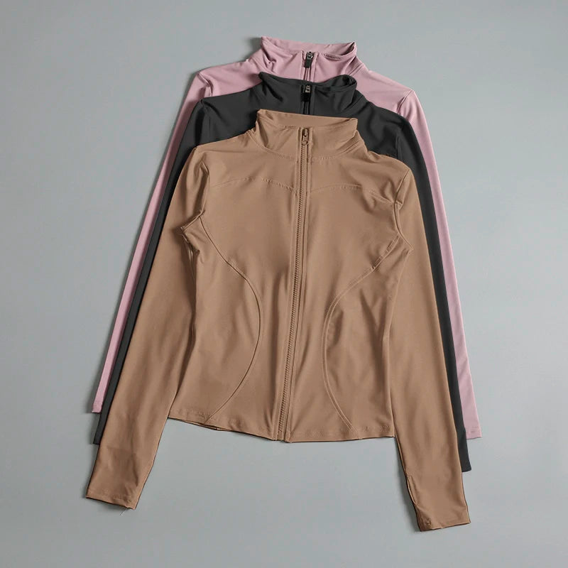 Schlanke Zip-Up Fitnessjacke – Atmungsaktive Langarm-Schicht