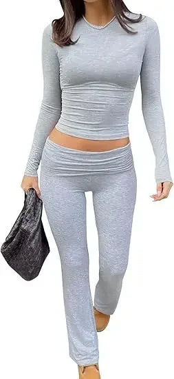 Luxuriöses Modal-Loungewear-Set – Langarmshirt & Schlaghose