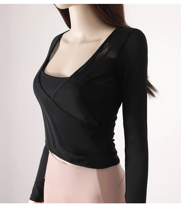 Honeycomb Mesh Langarmshirt – Atmungsaktives Pilates-Top mit Taillenformung