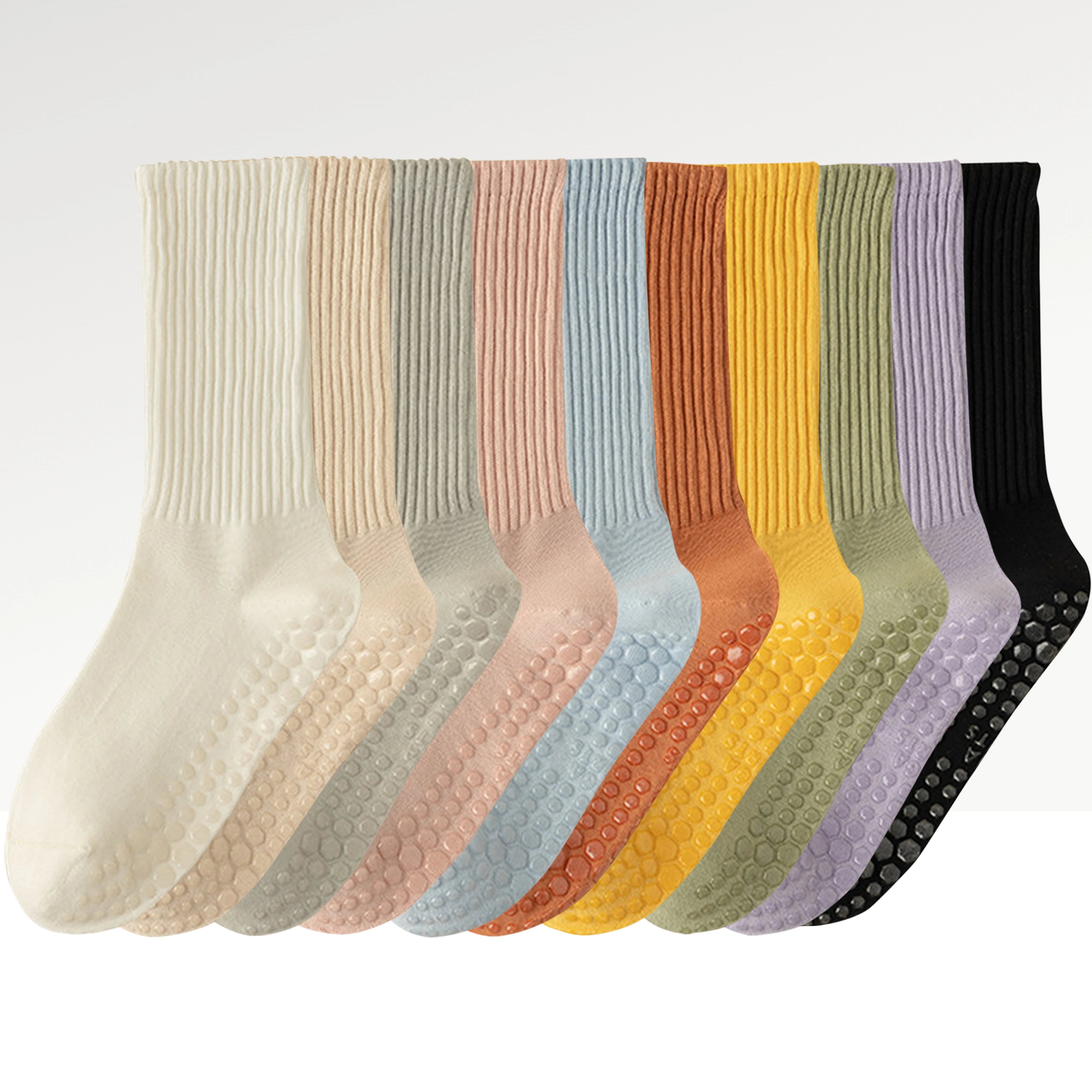 3er-Pack Rutschfeste Yoga-Socken – Mittellange Baumwollsocken mit Grip