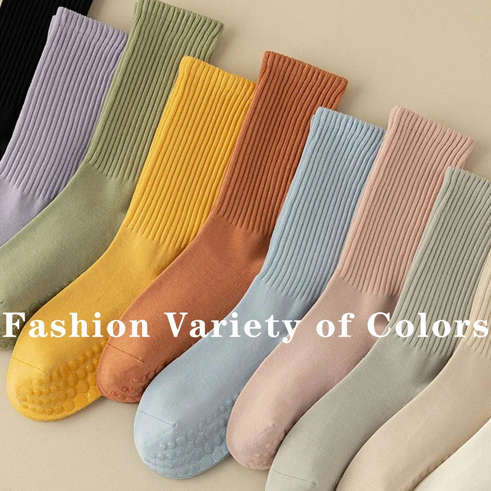 3er-Pack Rutschfeste Yoga-Socken – Mittellange Baumwollsocken mit Grip