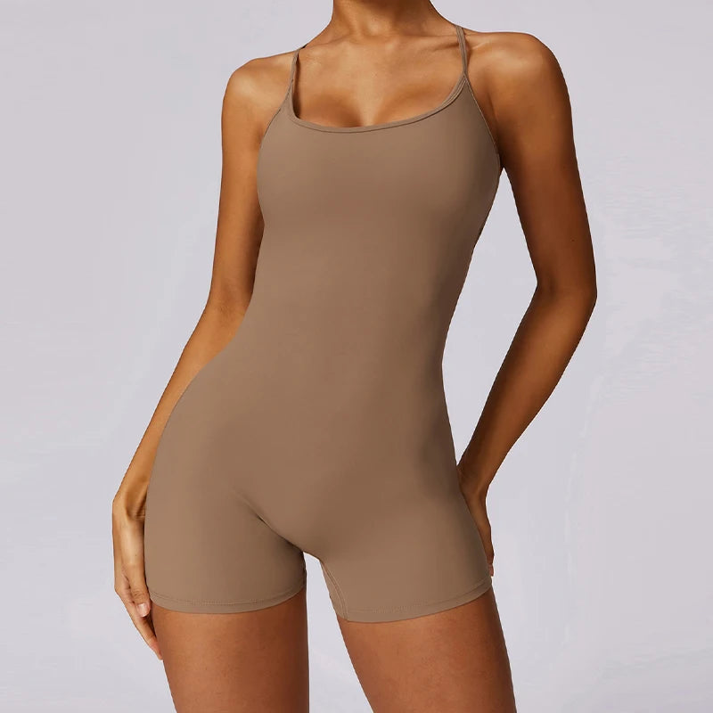 Nahtloser Damen Einteiler – Shorts Jumpsuit für Yoga & Fitness