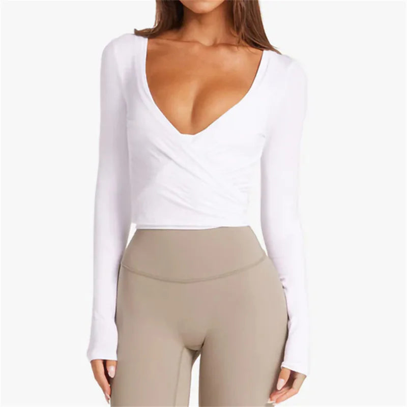 Cross-Wrap Ballet Crop Top – Elegantes Langarm-Yoga-Oberteil