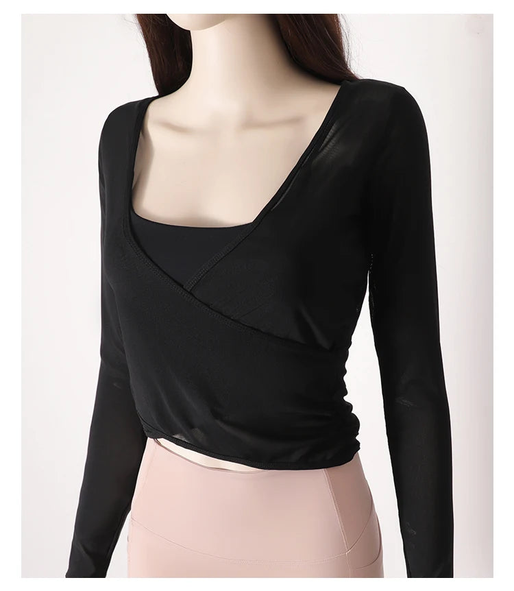 Honeycomb Mesh Langarmshirt – Atmungsaktives Pilates-Top mit Taillenformung