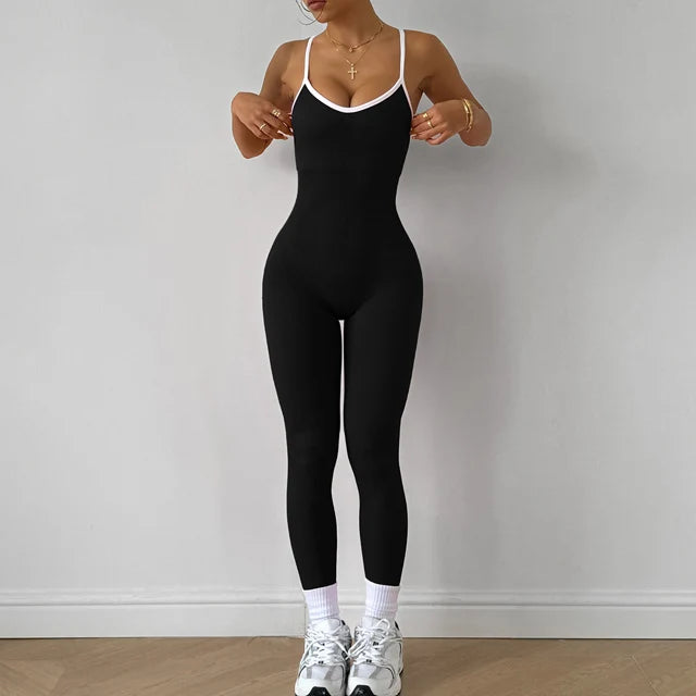 Nahtloser Yoga-Jumpsuit – Gepolsterter Einteiler mit Spaghettiträgern