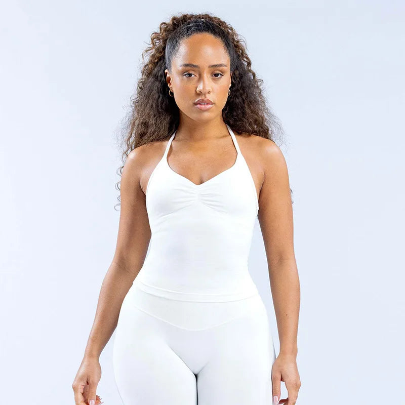 2-teiliges Impact Yoga Gym Set – Nahtlose High Waist Scrunch Shorts & Sexy Halter Tank Top