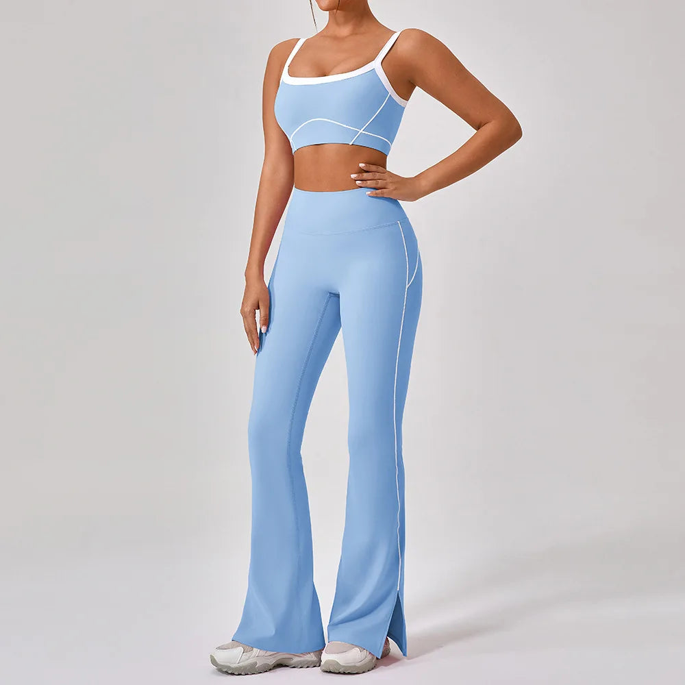 Yoga-Set mit Kontrastnähten – Schlagleggings & Sport-BH