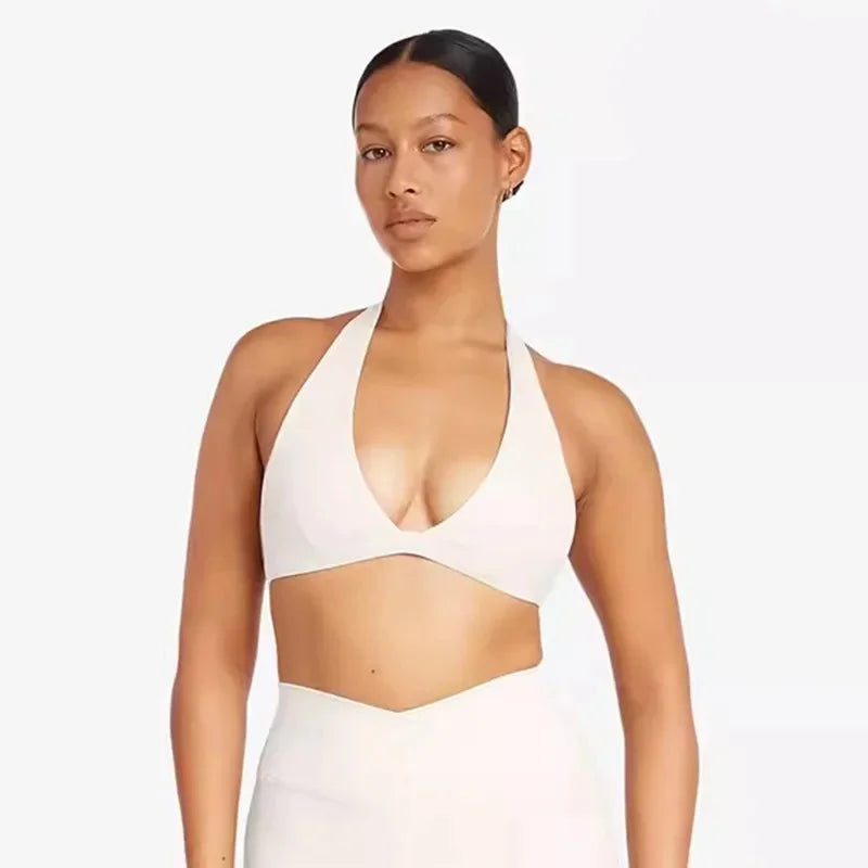 Sport-Bustier mit V-Ausschnitt – Atmungsaktives, kabelloses Yoga-Top mit offenem Rücken