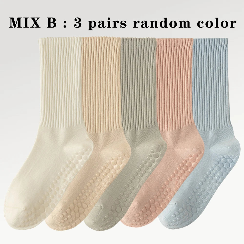3er-Pack Rutschfeste Yoga-Socken – Mittellange Baumwollsocken mit Grip