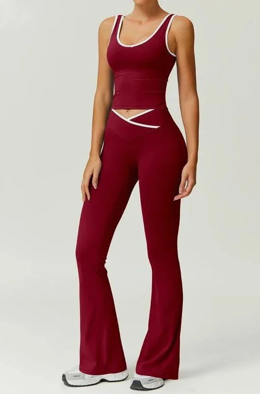 Zweiteiliges Yoga-Set mit Color-Block – Figurformendes Sportoutfit mit Cross-Back-Top