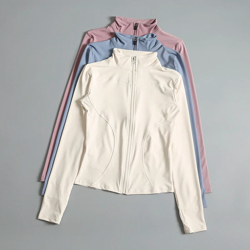 Schlanke Zip-Up Fitnessjacke – Atmungsaktive Langarm-Schicht
