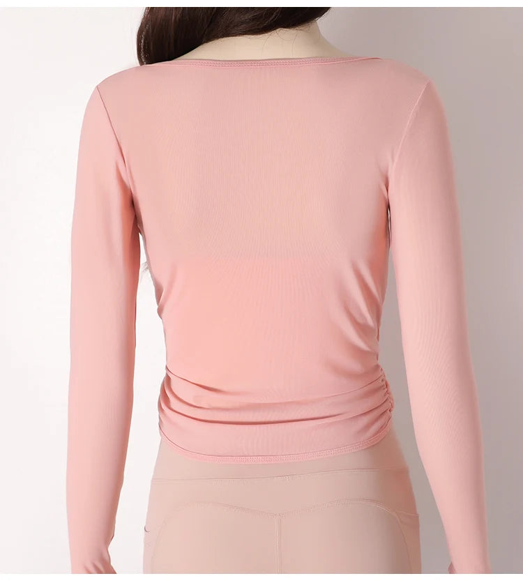 Honeycomb Mesh Langarmshirt – Atmungsaktives Pilates-Top mit Taillenformung