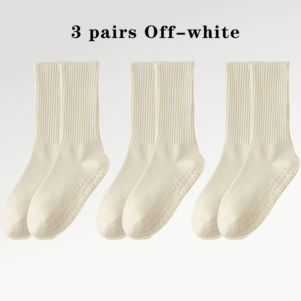 3er-Pack Rutschfeste Yoga-Socken – Mittellange Baumwollsocken mit Grip