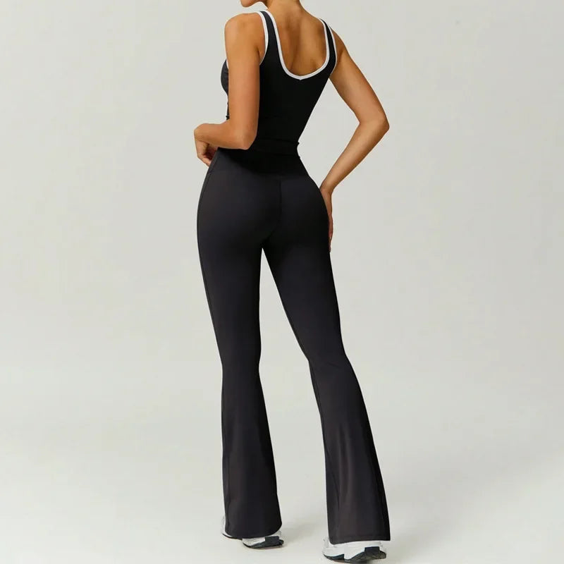 Zweiteiliges Yoga-Set mit Color-Block – Figurformendes Sportoutfit mit Cross-Back-Top