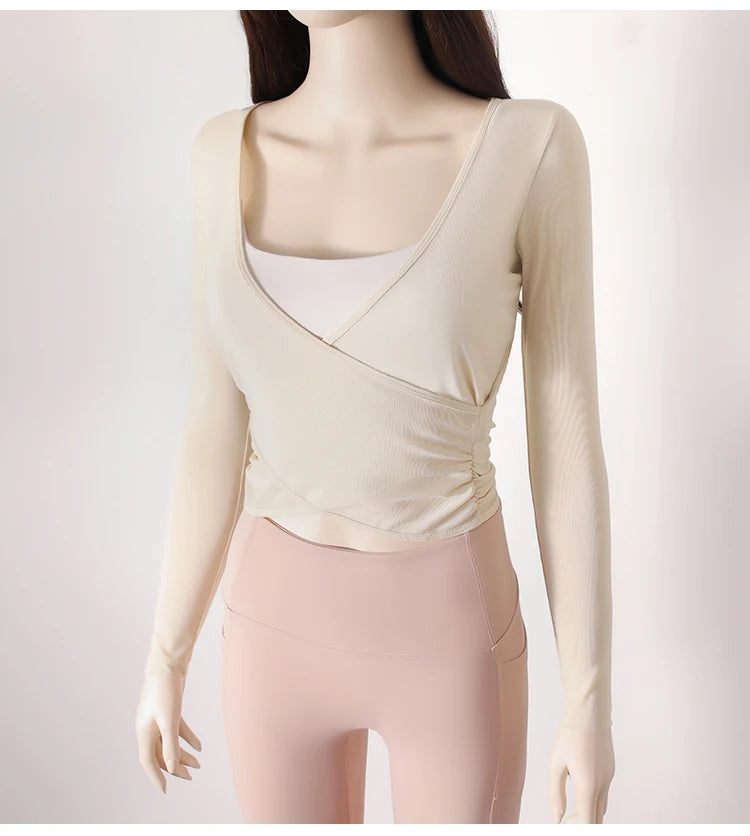 Honeycomb Mesh Langarmshirt – Atmungsaktives Pilates-Top mit Taillenformung