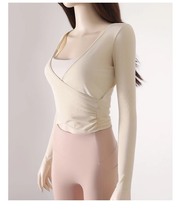 Honeycomb Mesh Langarmshirt – Atmungsaktives Pilates-Top mit Taillenformung