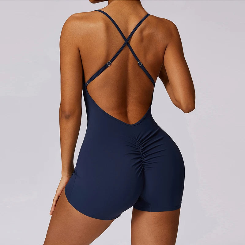 Nahtloser Damen Einteiler – Shorts Jumpsuit für Yoga & Fitness