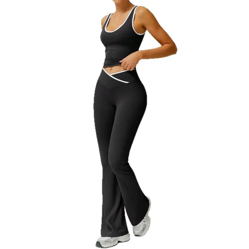 Zweiteiliges Yoga-Set mit Color-Block – Figurformendes Sportoutfit mit Cross-Back-Top