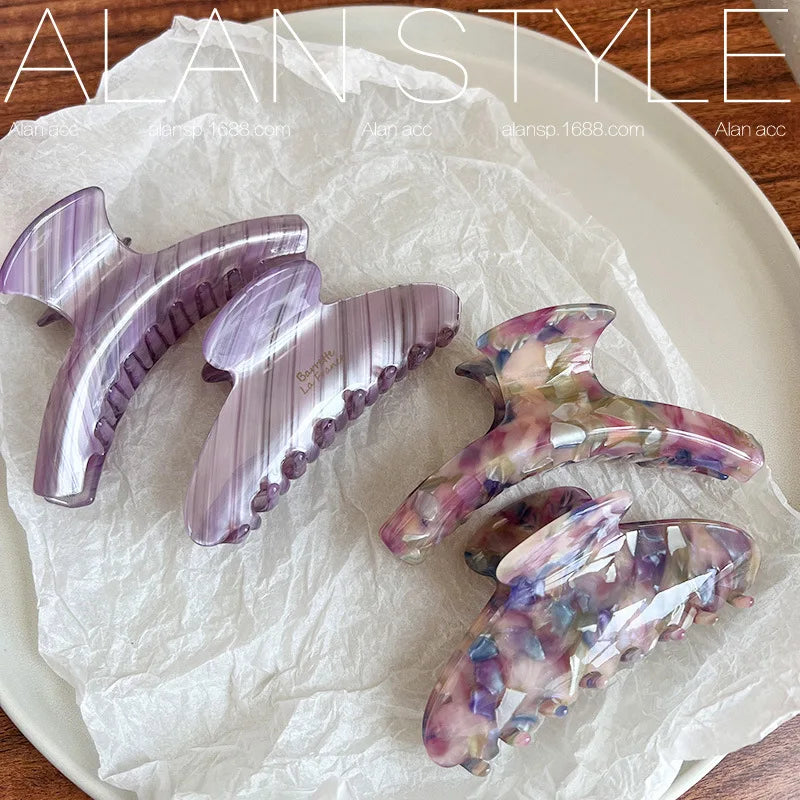 Große Haarkralle im French-Vintage-Stil – Lila & Rosa Haarclip aus Acetat