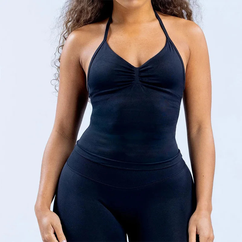 2-teiliges Impact Yoga Gym Set – Nahtlose High Waist Scrunch Shorts & Sexy Halter Tank Top