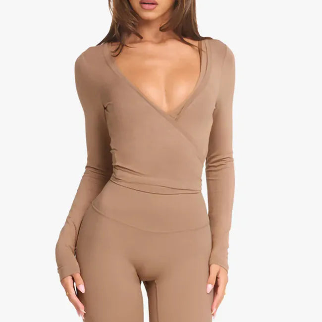 Cross-Wrap Ballet Crop Top – Elegantes Langarm-Yoga-Oberteil