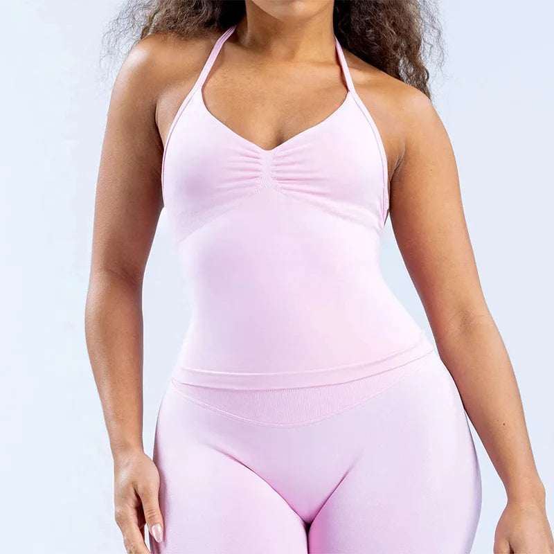 2-teiliges Impact Yoga Gym Set – Nahtlose High Waist Scrunch Shorts & Sexy Halter Tank Top