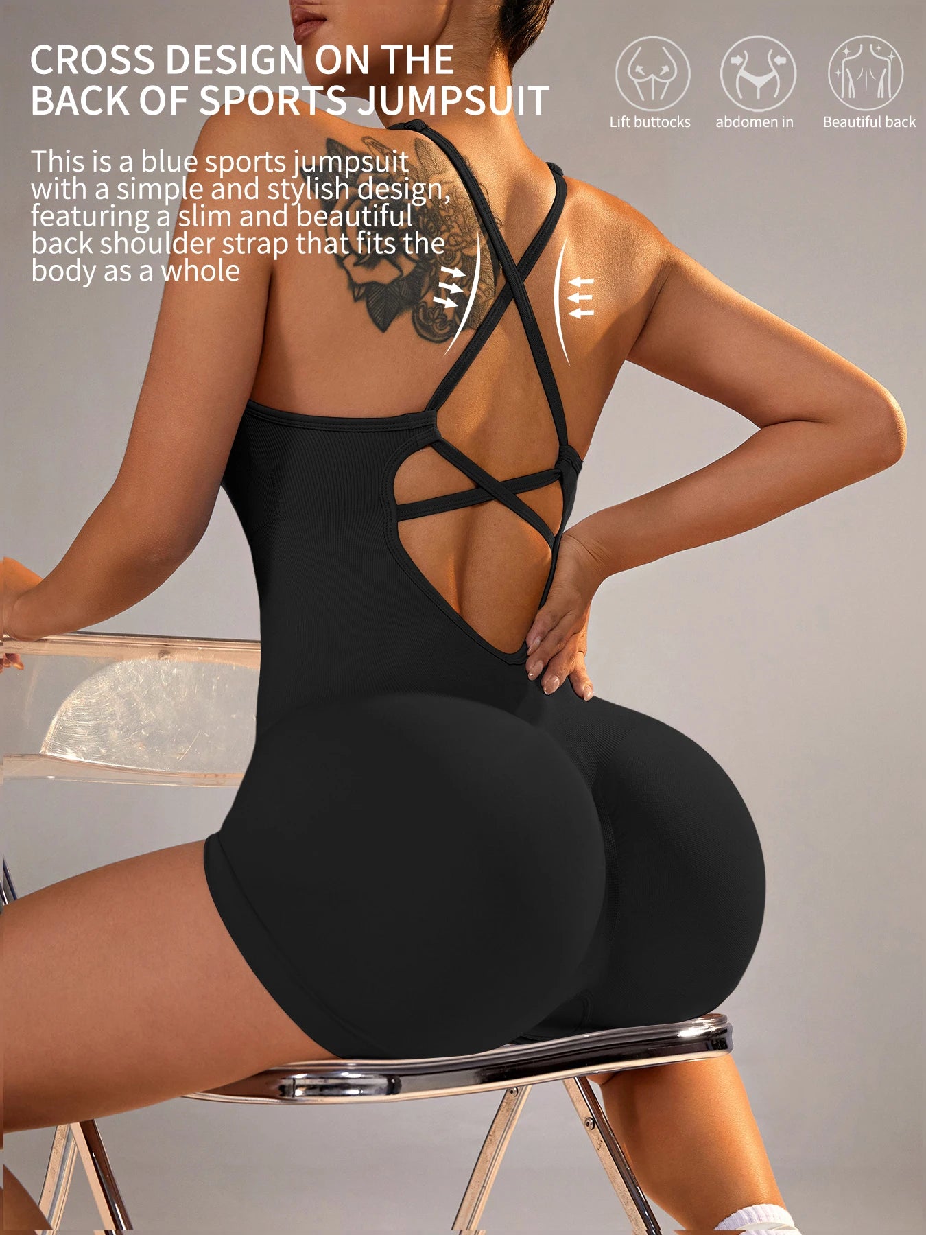 Figurbetonter Yoga-Einteiler – Kurzer Fitness-Body mit Stretch-Komfort