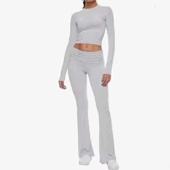 Luxuriöses Modal-Loungewear-Set – Langarmshirt & Schlaghose
