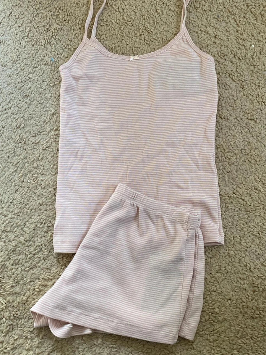 Zweiteiliges Set mit Streifen – Spitzenbesetztes Trägertop & High-Waist Shorts