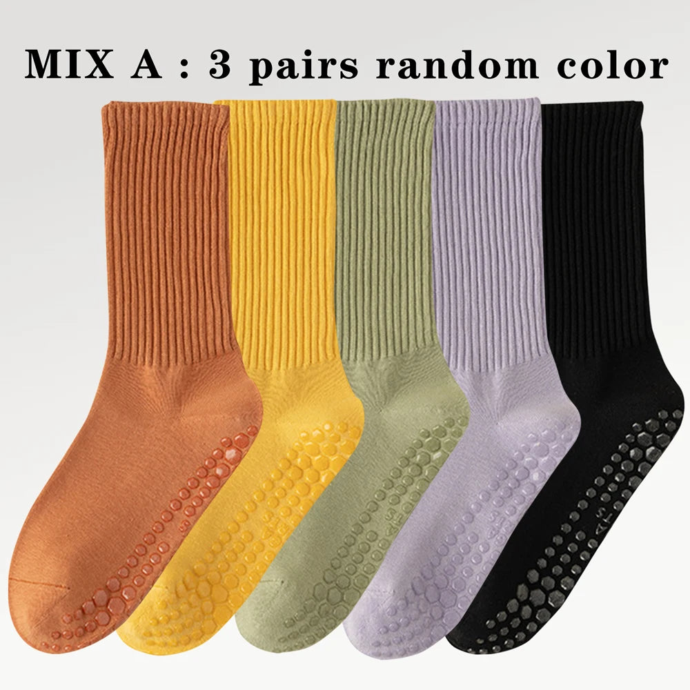 3er-Pack Rutschfeste Yoga-Socken – Mittellange Baumwollsocken mit Grip
