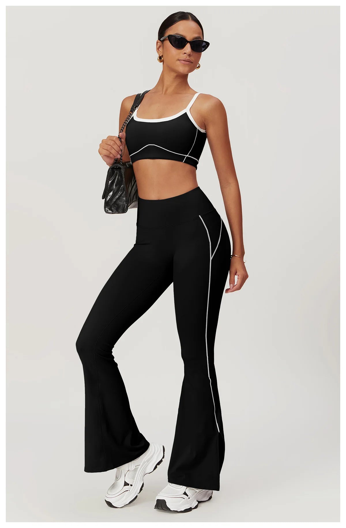 Yoga-Set mit Kontrastnähten – Schlagleggings & Sport-BH