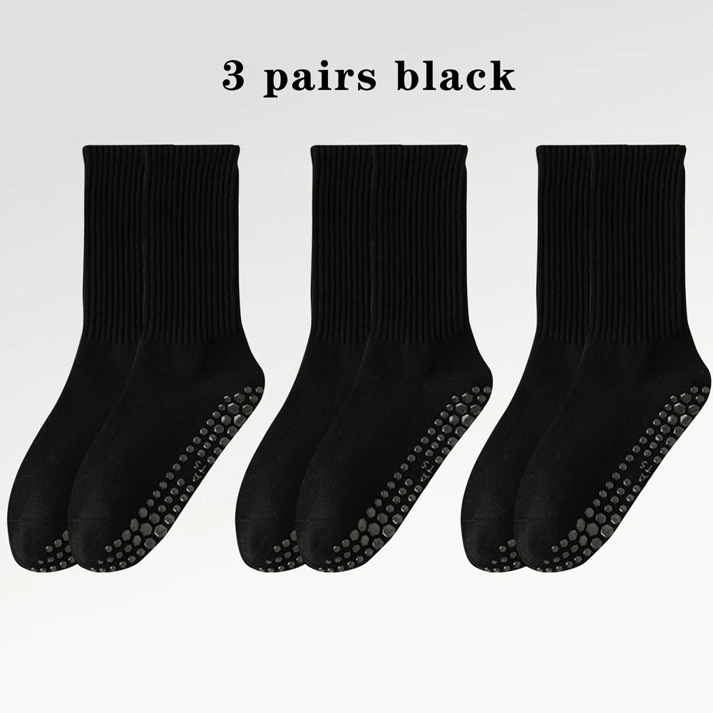 3er-Pack Rutschfeste Yoga-Socken – Mittellange Baumwollsocken mit Grip