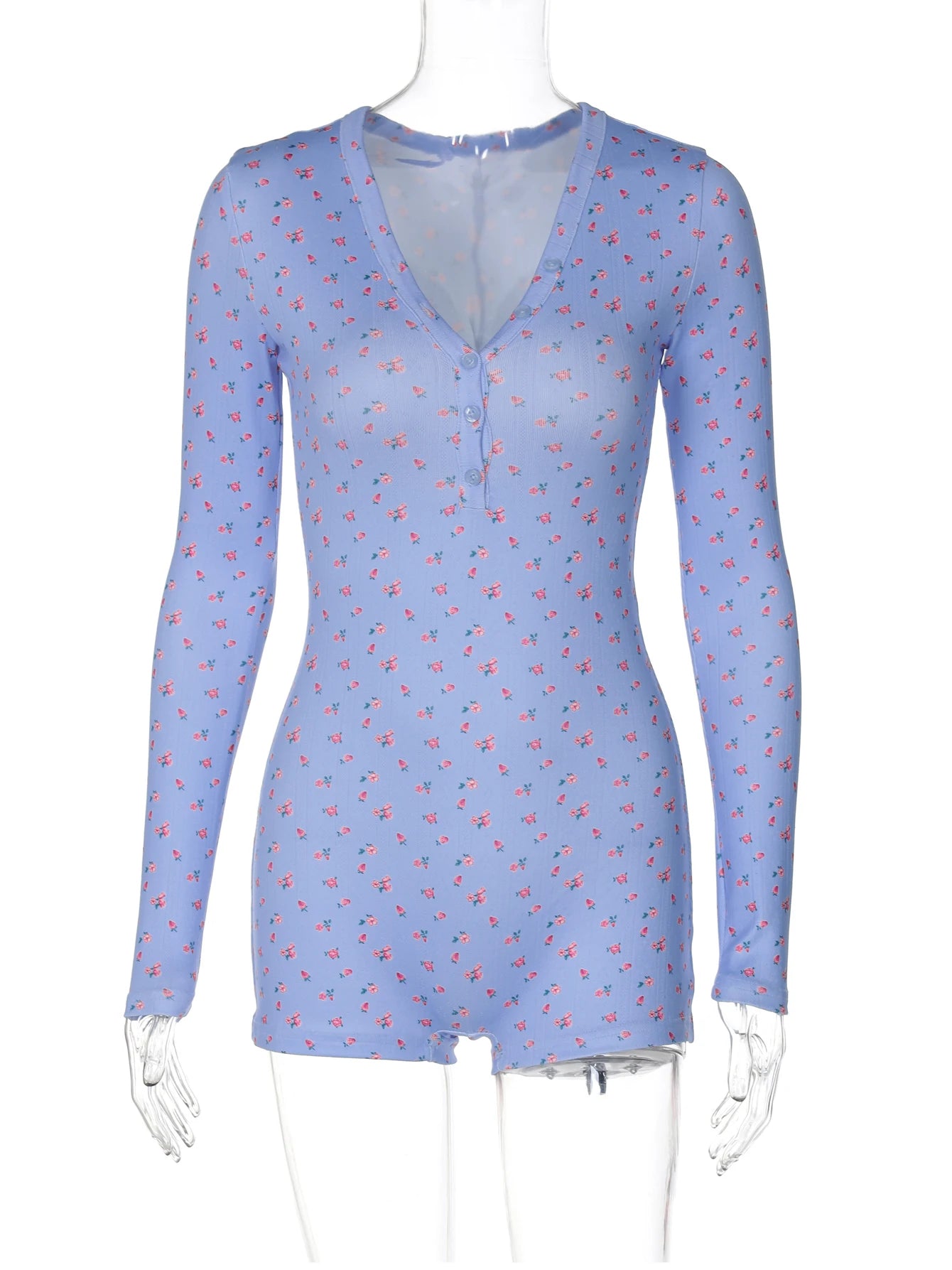 Blumen-Body – Eleganter V-Ausschnitt-Jumpsuit mit figurbetontem Schnitt