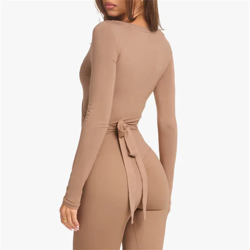 Cross-Wrap Ballet Crop Top – Elegantes Langarm-Yoga-Oberteil