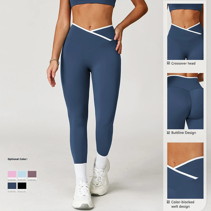 High-Waist Yoga Leggings – Figurformende Sporthose mit Cross-Bund & Po-Lifting-Effekt