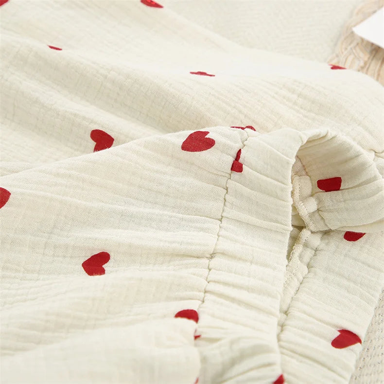 Baumwoll-Pyjama-Set mit Herzmuster – Langärmliges Schlafanzug-Set mit Knopfleiste