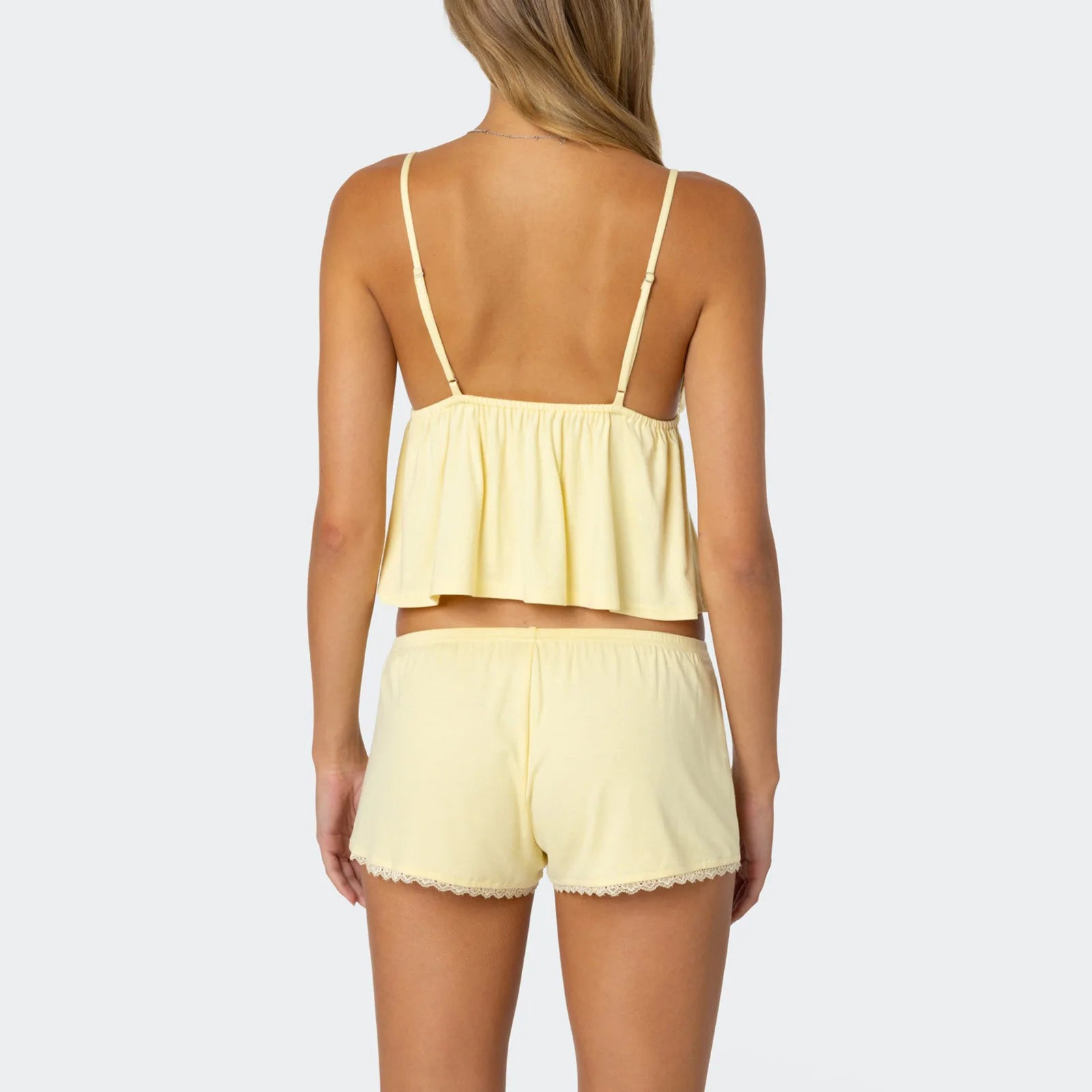 Y2K Pyjama-Set mit Spitzenbesatz – Coquette-Cami & Shorts Schlafanzug