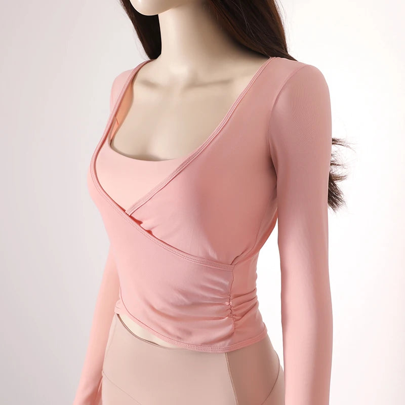 Honeycomb Mesh Langarmshirt – Atmungsaktives Pilates-Top mit Taillenformung